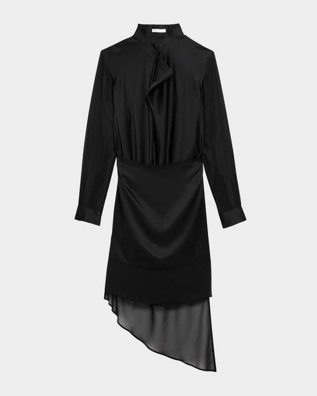 Draped Cowl-Neck Scarf Shirtdress
